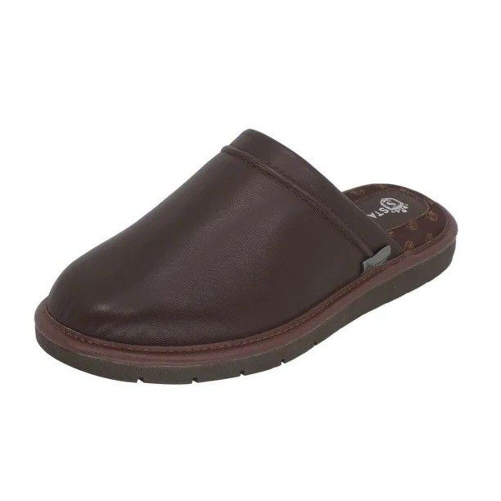 NEW Stahl Mens Size 12 Soft Sheep Leather Mocha Classic Slippers House Shoes